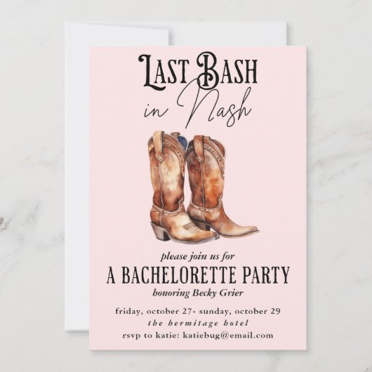 Laatste Bash in Nash Pink Cowgirl Bachelorette Par Kaart (Voorkant)