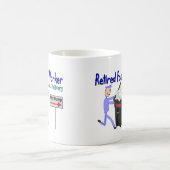 Laatste bezorging van postpersoneel in ruste koffiemok (Center)