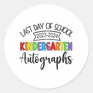 Laatste dag van de school handtekening kleuterscho ronde sticker