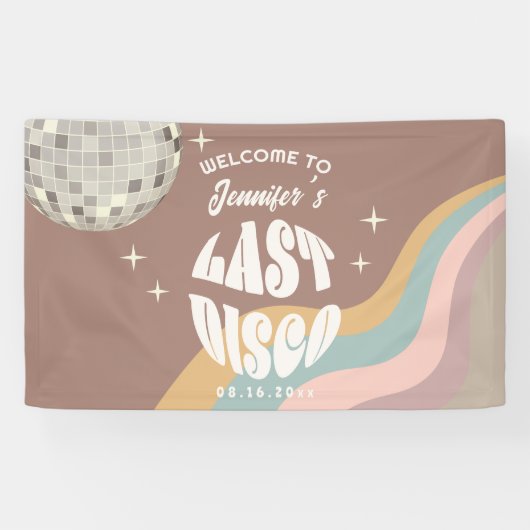 Laatste Disco 70s Retro Groovy vrijgezellenfeest Spandoek (Horizontaal)