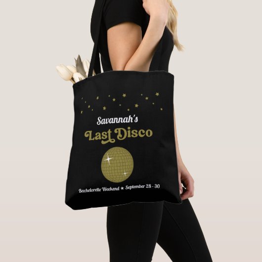 Laatste Disco Bride Bachelorette Party Groovy Retr Tote Bag (Dichtbij)