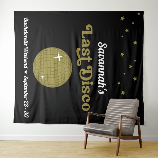 Laatste Disco Bride Bachelorette Party Groovy Retr Wandkleed (In Situ (horizontaal))