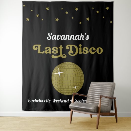 Laatste Disco Bride Bachelorette Party Groovy Retr Wandkleed (In situ)
