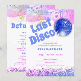 Laatste Disco Glam Retro Roze Blauw Bruidsfeest Kaart