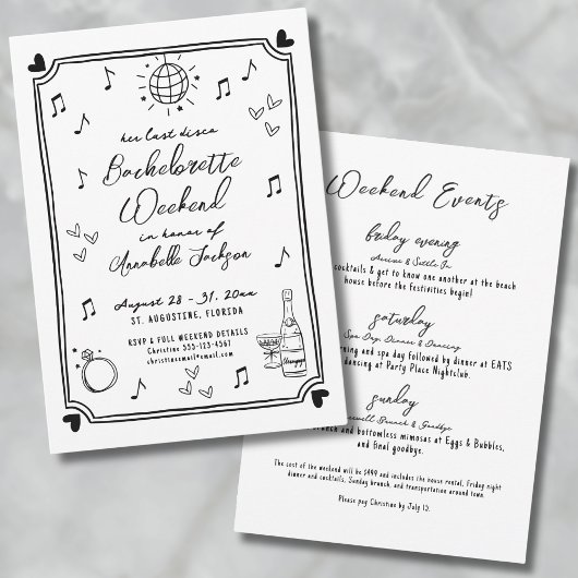 Laatste Disco Hand getrokken vrijgezellenfeest Kaart