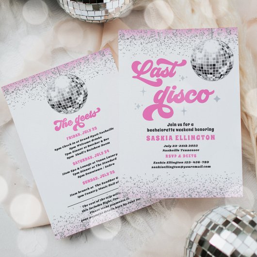 Laatste Disco Hot Pink Bachelorette Weekend Kaart