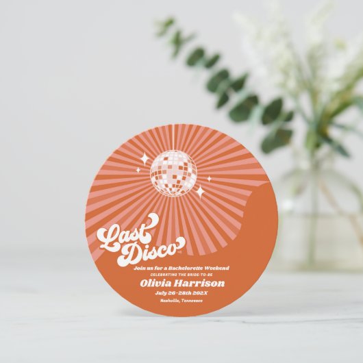 Laatste Disco Retro 70's Bachelorette Weekend Part Kaart (Staand voorkant)