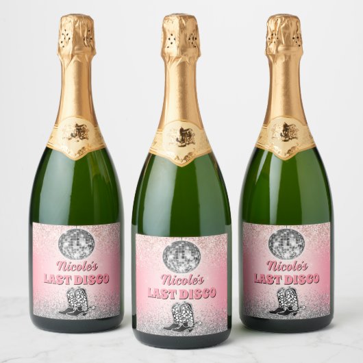 Laatste Disco Retro Bachelorette Custom Sparkling Wijnetiket (Flessen)
