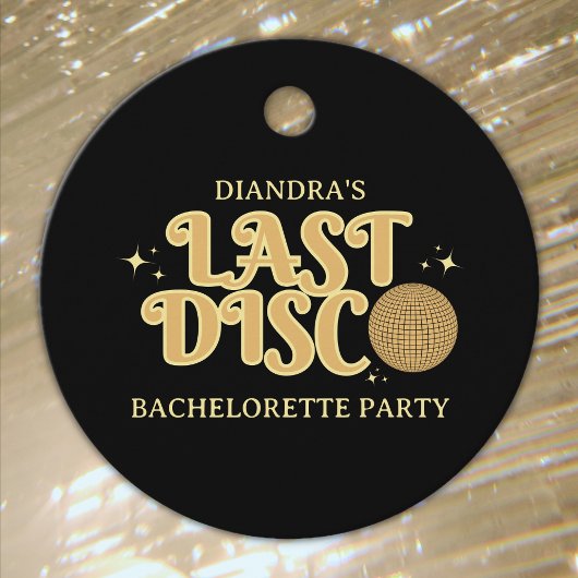 Laatste Disco Retro Black en Gold 70s Bachelorette Bedankjes Labels
