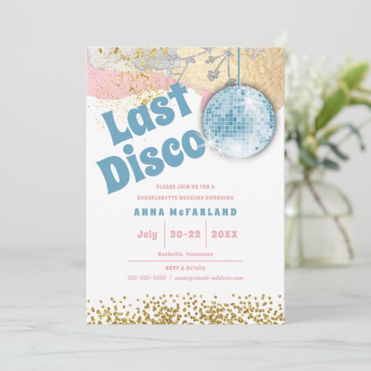 Laatste Disco Retro Glam Bachelorette Blue Gold Pi Kaart (Staand voorkant)