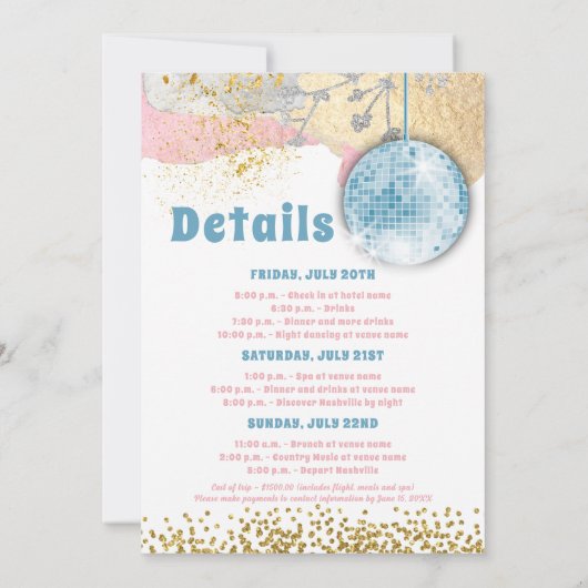 Laatste Disco Retro Glam Bachelorette Blue Gold Pi Kaart (Achterkant)