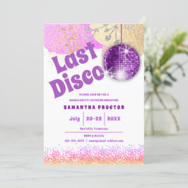 Laatste Disco Retro Glam Paars Gold Bachelorette Kaart