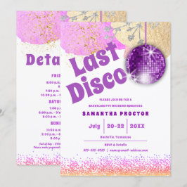 Laatste Disco Retro Glam Paars Goud Bachelorette Kaart
