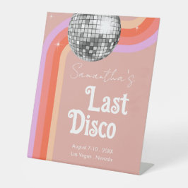 Laatste disco retro roze vrijgezellenweekend reclamebord met voetstuk