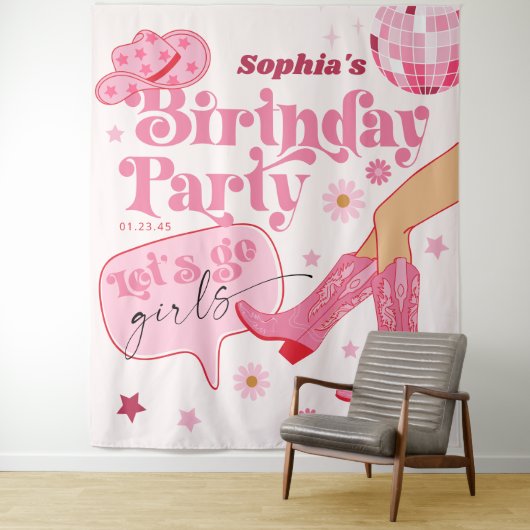 Laatste Disco Rodeo vrijgezellenfeest achtergrond Wandkleed (In situ)