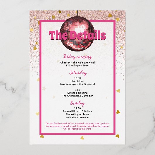 Laatste Disco Weekend Meidenavondfeest Folie Uitnodiging (Achterkant)