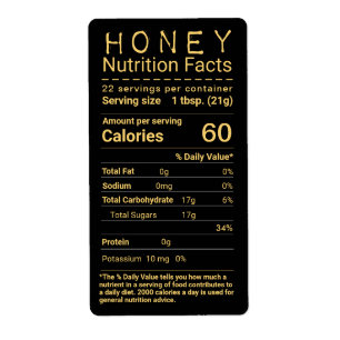 Laatste FDA-compatibele Honey Nutrition Facts-labe Etiket