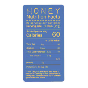 Laatste FDA-compatibele Honey Nutrition Facts-labe Etiket