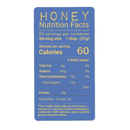 Laatste FDA-compatibele Honey Nutrition Facts-labe Etiket (Voorkant)