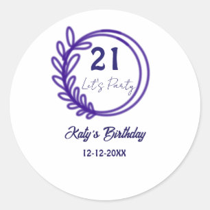 LAATSTE FEESTJE 21ste verjaardag naam PURPEREN BLO Ronde Sticker