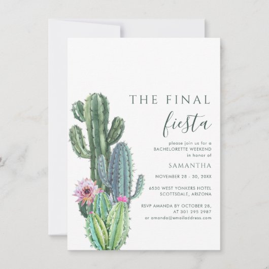 Laatste Fiesta Bachelorette Weekend Cactus Route Kaart (Voorkant)