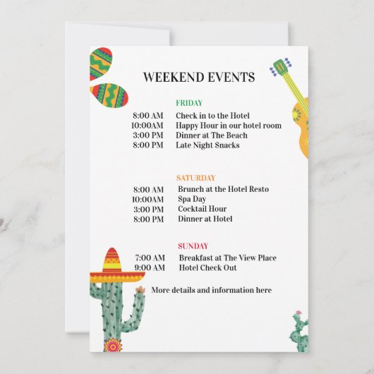 Laatste Fiesta Bachelorette Weekend & Routebeschri Kaart (Achterkant)