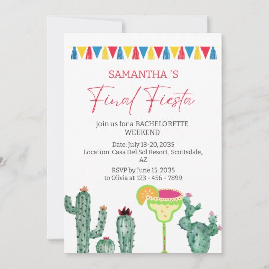 Laatste Fiesta Bachelorette Weekendprogramma Kaart (Voorkant)