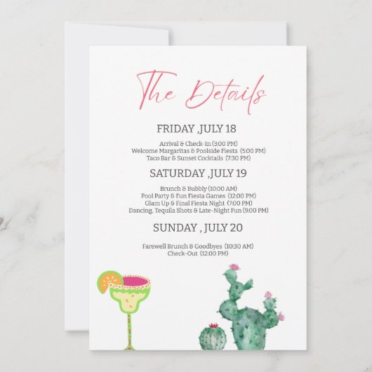 Laatste Fiesta Bachelorette Weekendprogramma Kaart (Achterkant)