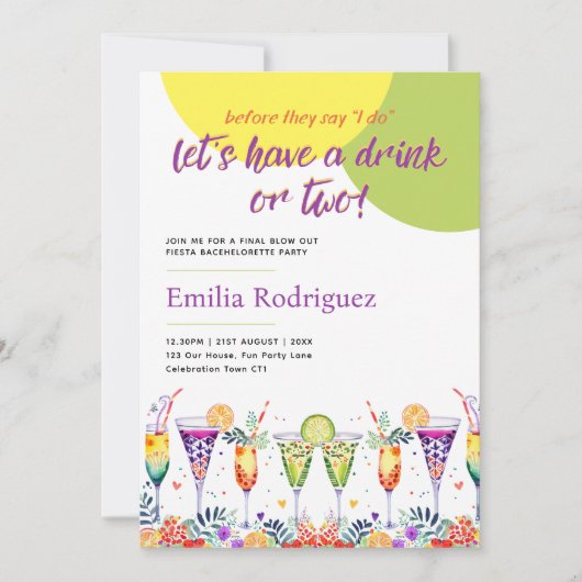 Laatste Fiesta Cocktails Bachelorette Bruiloftsfee Kaart (Voorkant)