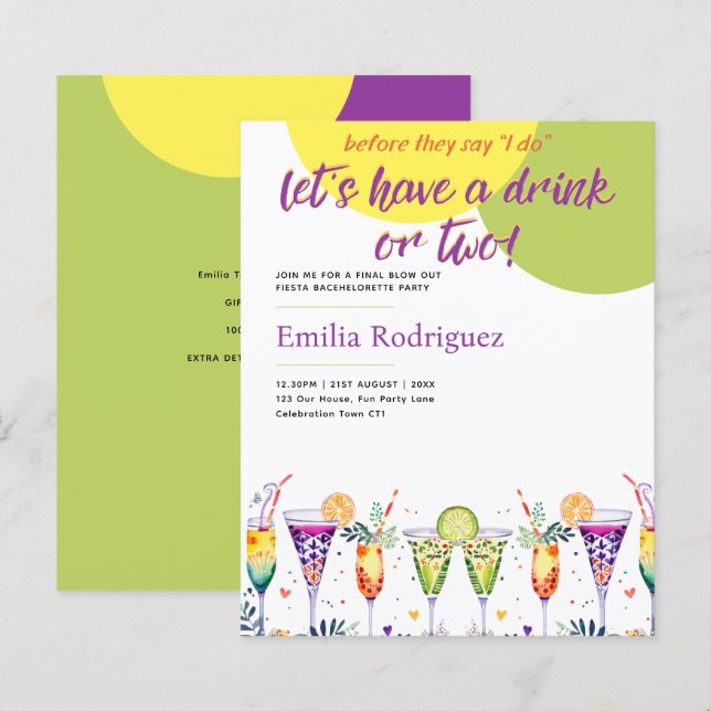 Laatste Fiesta Cocktails Bachelorette Vrijgezellen (Voorkant / Achterkant)