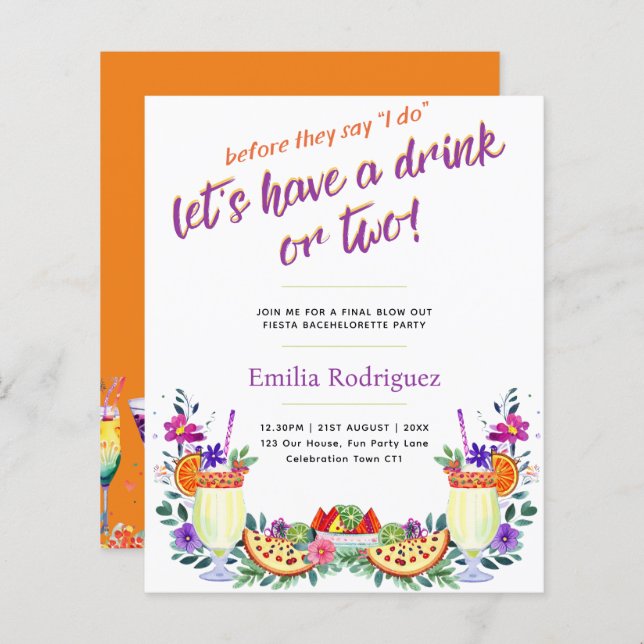 Laatste Fiesta Cocktails Tacos Bachelorette (Voorkant / Achterkant)