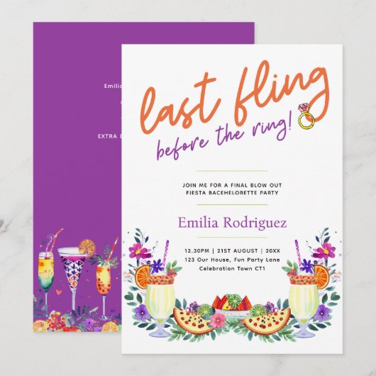 Laatste Fiesta Cocktails Tacos Bachelorette Kaart (Voorkant / Achterkant)