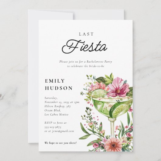 Laatste Fiesta Margarita Floral Vrijgezellenfeest Kaart (Voorkant)
