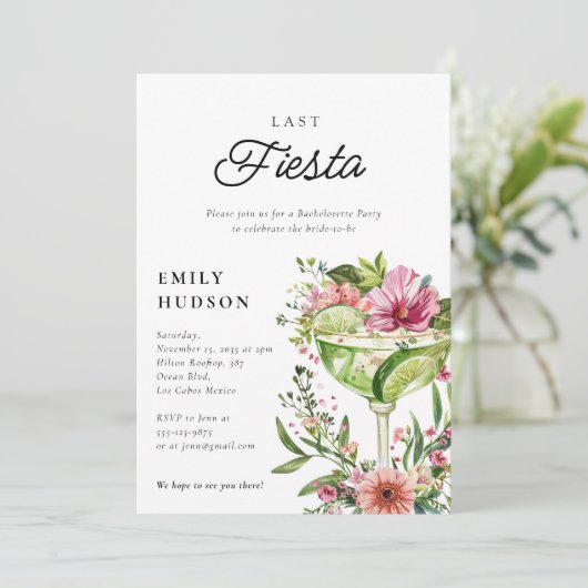 Laatste Fiesta Margarita Floral Vrijgezellenfeest Kaart (Staand voorkant)