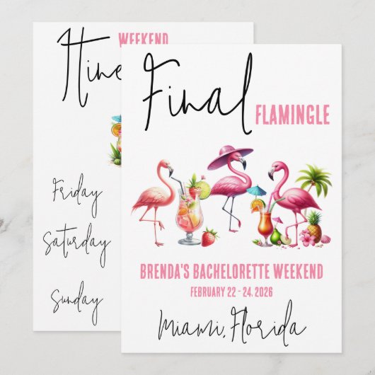 Laatste Flamingle, Flamingo Bachelorette Weekend Kaart (Voorkant / Achterkant)