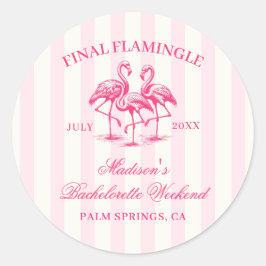 Laatste Flamingle Roze Gestreepte Bachelorette Ronde Sticker