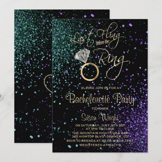 Laatste Fling Bachelorette Party in Blauwgroen en Kaart (Voorkant / Achterkant)