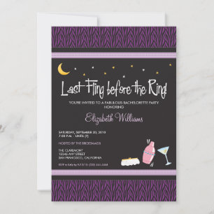 Laatste Fling Zebra Bachelorette Invitation (paars Kaart