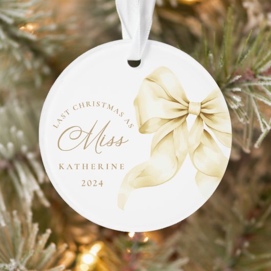 Laatste kerst als Miss Gold Bow Acrylic Ornament (Boom)