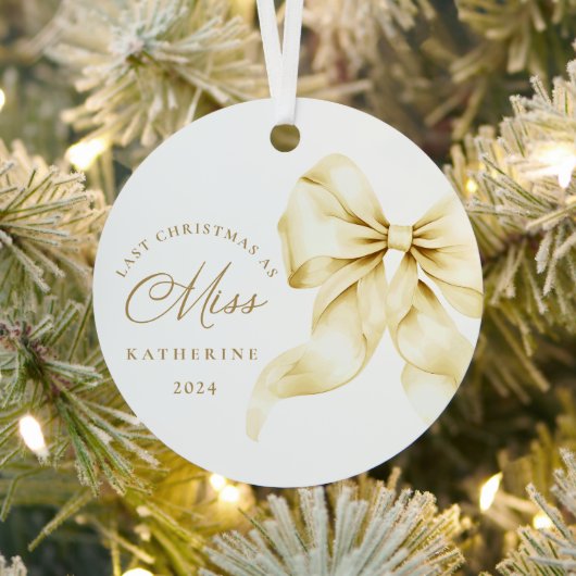 Laatste kerst als Miss - Gold Bow Metalen Ornament (Insitu)