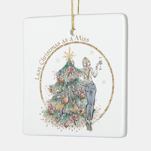 Laatste Kerstmis als Miss | Denim Lady en Tree Keramisch Ornament (Links)