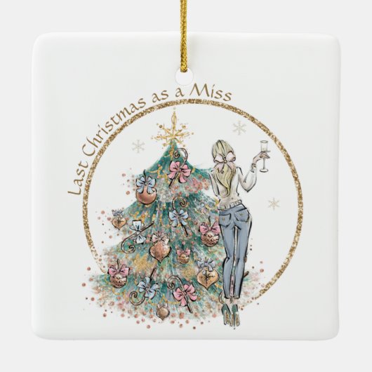 Laatste Kerstmis als Miss | Denim Lady en Tree Keramisch Ornament (Achterkant)
