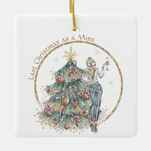 Laatste Kerstmis als Miss | Denim Lady en Tree Keramisch Ornament (Voorkant)