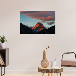 Laatste licht van de zon op berg Mangart, Slovenië Poster