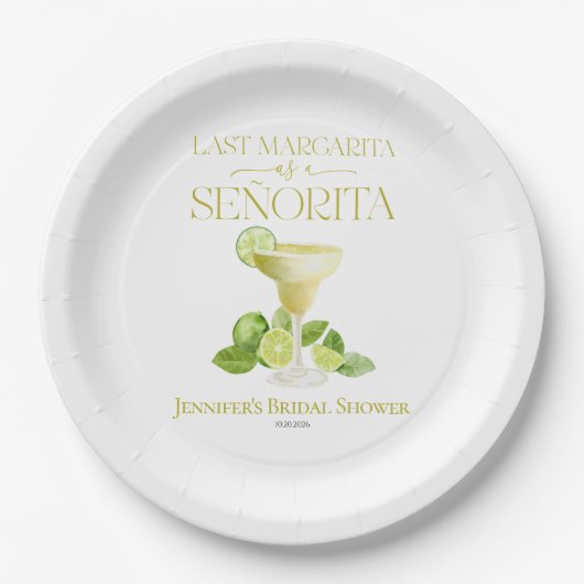 Laatste Margarita als een Señorita Vrijgezellenfee Papieren Bordje (Voorkant)