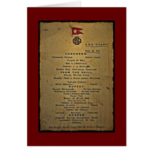 Laatste menu RMS Titanic (Voorkant)