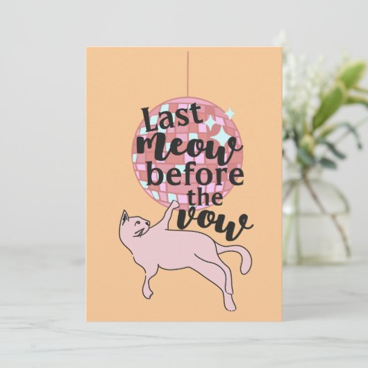 Laatste miauw voor de Vow Disco Cat Bachelorette Kaart (Staand voorkant)