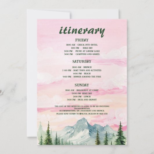 Laatste pad Camp Mountains en Forest Bachelorette Kaart (Achterkant)
