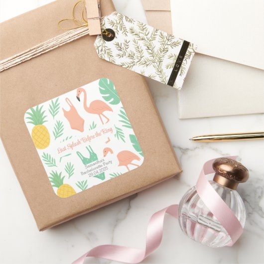 "Laatste Plons" sticker met palmbomen, zwempakken (Geschenken)