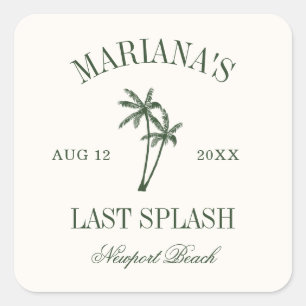 Laatste Plons Strand Palmen Meisjesuitje Vierkante Sticker